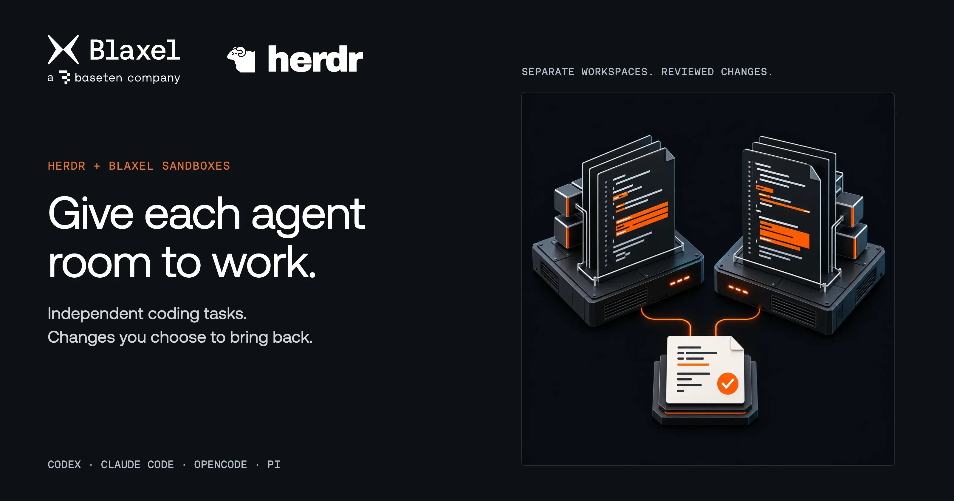 Blaxel and Herdr: Give each agent room to work. Separate coding environments produce changes for review.